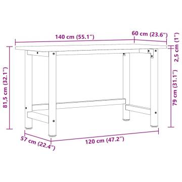 Workbench Dark Brown 140x60 cm Solid Oak - Durable & Stylish