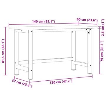 Workbench Light Brown 140x60 cm - Solid Oak Durable Table