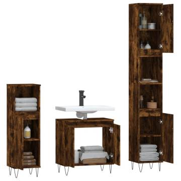 3 Piece Bathroom Furniture Set - Smoked Oak | HipoMarket