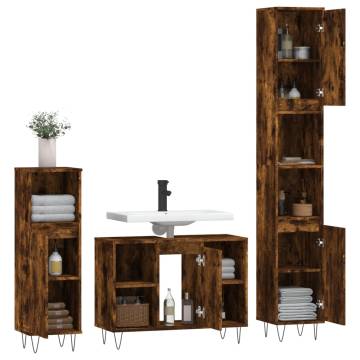 3 Piece Bathroom Furniture Set - Smoked Oak | Hipo Market