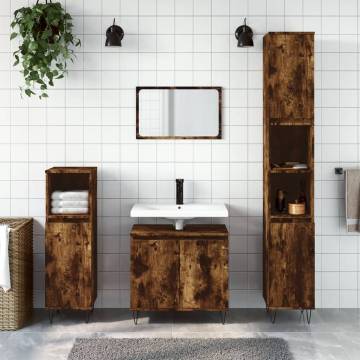 3 Piece Bathroom Cabinet Set - Smoked Oak Engineered Wood