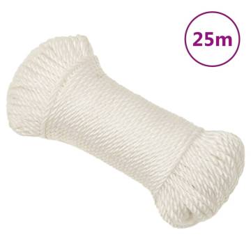 Durable 3mm White Polypropylene Work Rope - 25m | Hipomarket