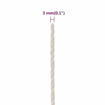 Durable 3mm White Polypropylene Work Rope - 25m | Hipomarket