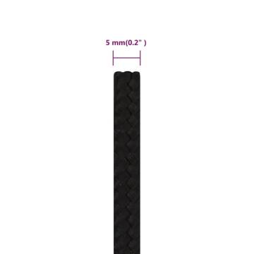 Work Rope Black 5mm - Durable Polyester 250m for Home & Garden