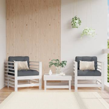 Garden Chairs with Cushions - 2 PCS White Solid Pine