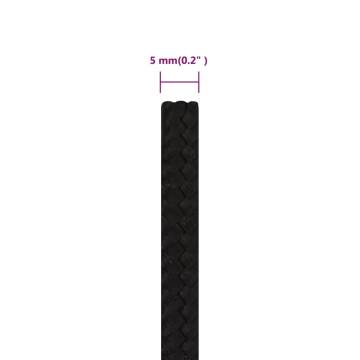 Durable 5 mm Black Polyester Work Rope - 100 m | HiPoMarket