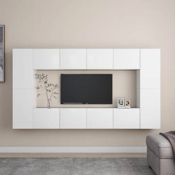 8 Piece White Engineered Wood TV Cabinet Set | HipoMarket