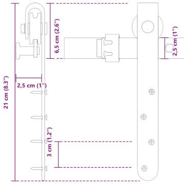 Sliding Cabinet Door Kit 213 cm - Durable Carbon Steel