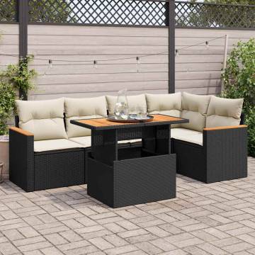 5 Piece Black Poly Rattan Garden Sofa Set with Cushions