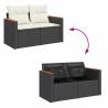 5 Piece Black Poly Rattan Garden Sofa Set with Cushions