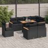  9 Piece Garden Sofa Set with Cushions Black Poly Rattan Acacia Colour black Model with storage Number of 1 