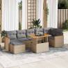 8 Piece Garden Sofa Set with Cushions - Beige Poly Rattan