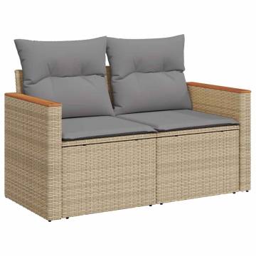 8 Piece Garden Sofa Set with Cushions - Beige Poly Rattan