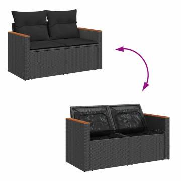 11 Piece Garden Sofa Set with Cushions - Black Poly Rattan