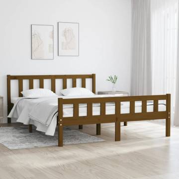 Honey Brown Solid Wood Bed Frame 135x190 cm Double - Hipomarket