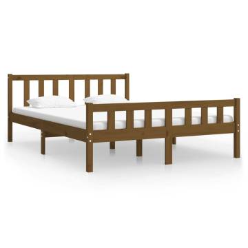 Honey Brown Solid Wood Bed Frame 135x190 cm Double - Hipomarket