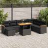 9 Piece Garden Sofa Set with Cushions - Black Poly Rattan