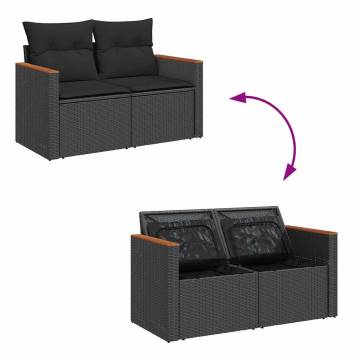 9 Piece Garden Sofa Set with Cushions - Black Poly Rattan