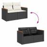 9 Piece Garden Sofa Set with Cushions - Black Poly Rattan