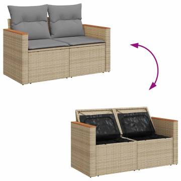 9 Piece Garden Sofa Set with Cushions | Beige Poly Rattan