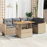  5 Piece Garden Sofa Set with Cushions Beige Poly Rattan Acacia Colour beige and grey Model with storage Number of 1 