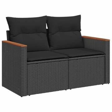 8 Piece Garden Sofa Set with Cushions - Black Poly Rattan