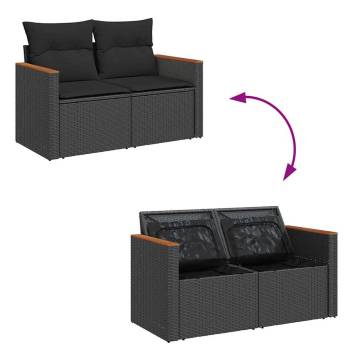 8 Piece Garden Sofa Set with Cushions - Black Poly Rattan