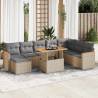 9 Piece Garden Sofa Set - Beige Poly Rattan & Acacia