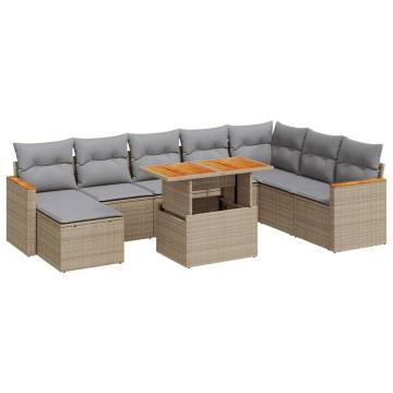 9 Piece Garden Sofa Set - Beige Poly Rattan & Acacia