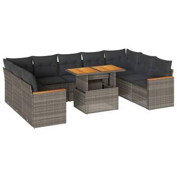 10 Piece Garden Sofa Set with Cushions - Grey Poly Rattan