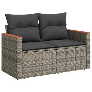 10 Piece Garden Sofa Set with Cushions - Grey Poly Rattan