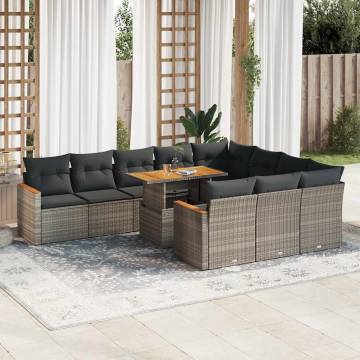 11 Piece Grey Poly Rattan Garden Sofa Set with Cushions