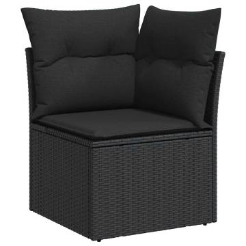 5 Piece Garden Sofa Set with Cushions - Black Poly Rattan