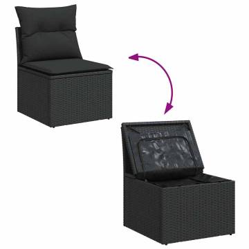 5 Piece Garden Sofa Set with Cushions - Black Poly Rattan