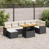 8 Piece Garden Sofa Set with Cushions - Black Poly Rattan