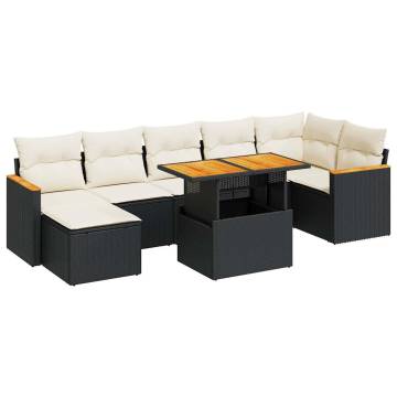 8 Piece Garden Sofa Set with Cushions - Black Poly Rattan