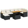 8 Piece Garden Sofa Set with Cushions - Black Poly Rattan