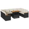 10 Piece Garden Sofa Set - Black Poly Rattan with Cushions