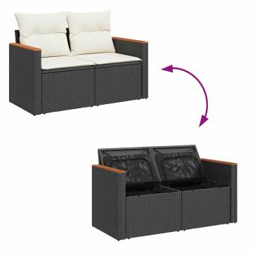 10 Piece Garden Sofa Set - Black Poly Rattan with Cushions