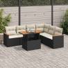  7 Piece Garden Sofa Set with Cushions Black Poly Rattan Acacia Colour black and cream Model with storage Number of 1 