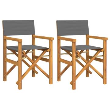 Folding Directors Chairs 2 pcs Grey Solid Wood Teak