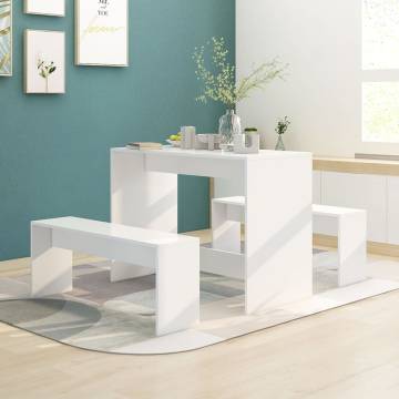 3 Piece Dining Set - White Engineered Wood for Modern Homes