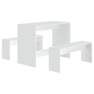 3 Piece Dining Set - White Engineered Wood for Modern Homes