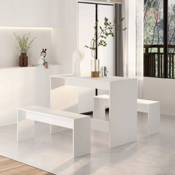 3 Piece Dining Set - White Engineered Wood for Modern Homes