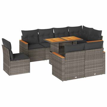 9 Piece Garden Sofa Set with Cushions - Grey Poly Rattan