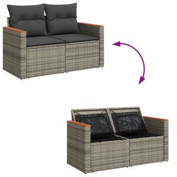 9 Piece Garden Sofa Set with Cushions - Grey Poly Rattan