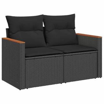 10 Piece Garden Sofa Set with Cushions - Black Poly Rattan