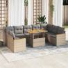 10 Piece Garden Sofa Set with Cushions - Beige Poly Rattan