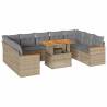 10 Piece Garden Sofa Set with Cushions - Beige Poly Rattan