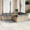 11 Piece Garden Sofa Set with Cushions - Beige Poly Rattan